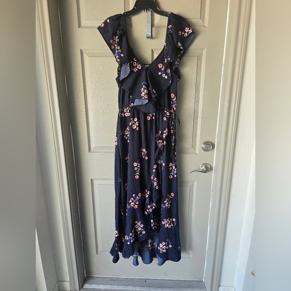 Blush Floral Maxi Wrap Dress 1X Pink Blue Women Ruffles Cottage Romantic Boho - Picture 2 of 16